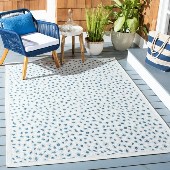 SAFAVIEH Courtyard Otis Spotted Indoor/Outdoor Area Rug, Ivory/Blue, 5'3" x 7'7"
