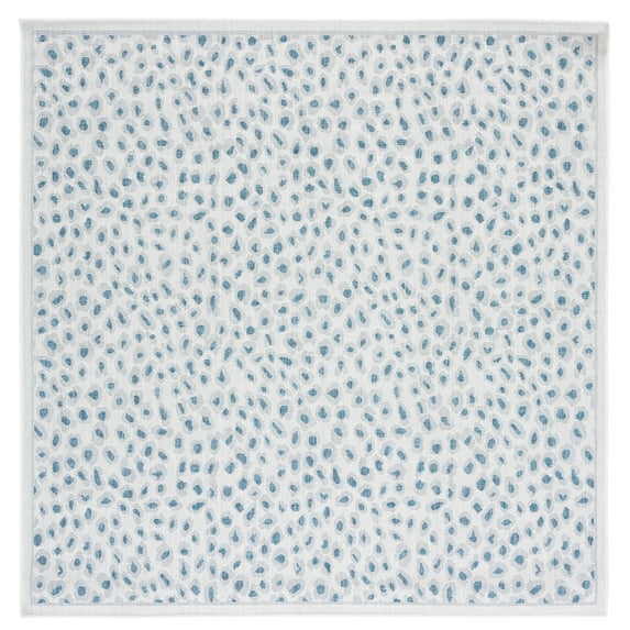 SAFAVIEH Courtyard Otis Spotted Indoor/Outdoor Area Rug, Ivory/Blue, 6'7" x 6'7" Square