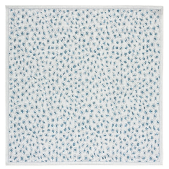 SAFAVIEH Courtyard Otis Spotted Indoor/Outdoor Area Rug, Ivory/Blue, 6'7" x 6'7" Square