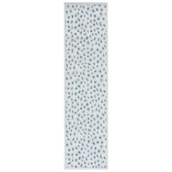SAFAVIEH Courtyard Otis Spotted Indoor/Outdoor Runner Rug, Ivory/Blue, 2'3" x 8'