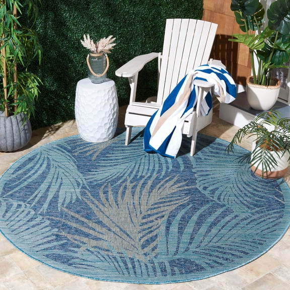 Safavieh Courtyard Padic Botanical Indoor/Outdoor Area Rug, Aqua/Navy, 6'7" x 6'7" Round