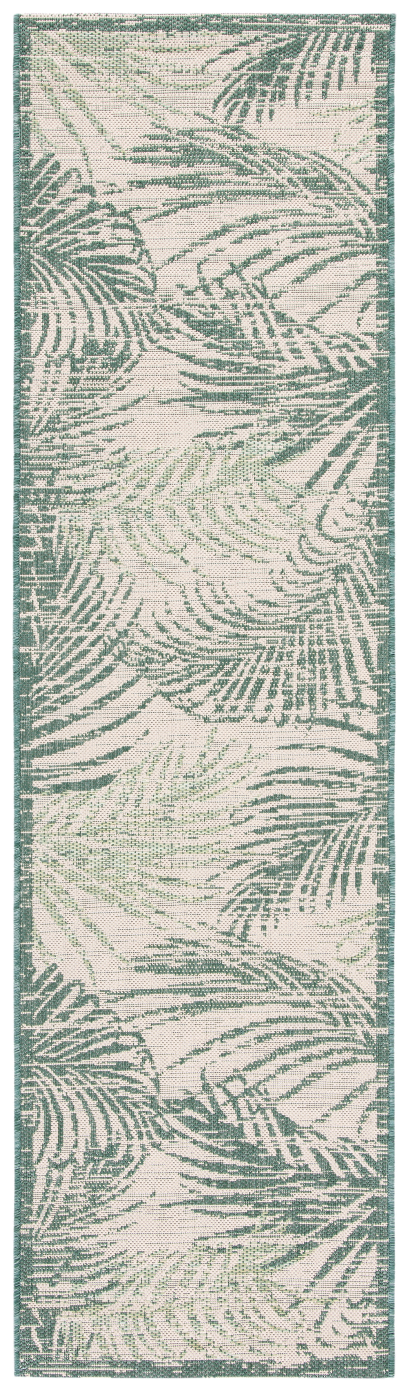 Beige and Green Synthetic Reversible Indoor/Outdoor Runner Rug