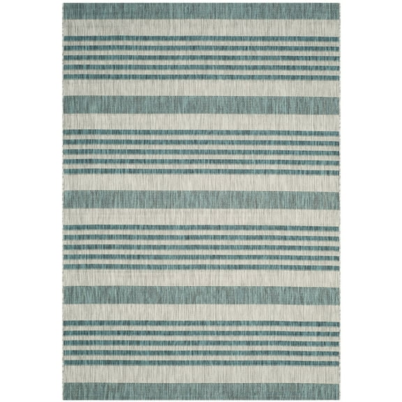 SAFAVIEH Courtyard Patrice Striped Indoor/Outdoor Area Rug, 4' x 5'7", Grey/Blue