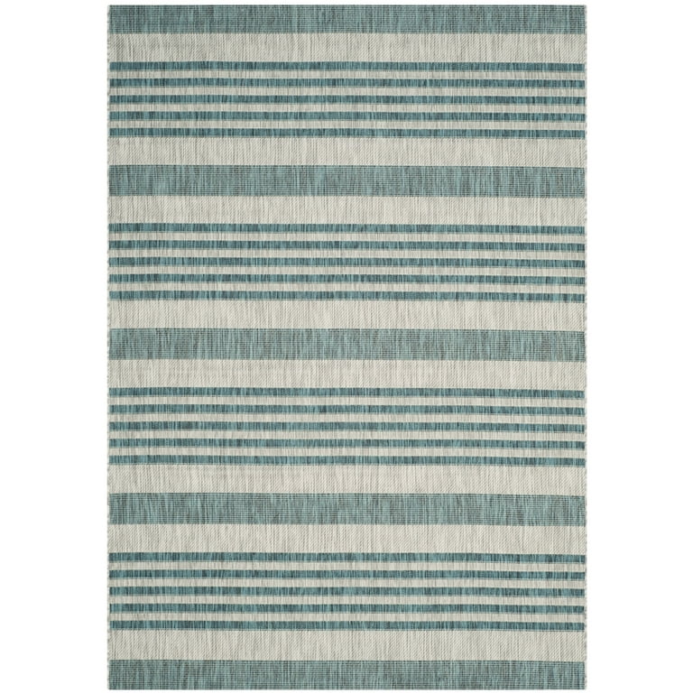 5' x 7' Blue and Gray Striped Indoor Outdoor Area Rug 5' x 7' Blue and Gray Striped Indoor Outdoor Area Rug