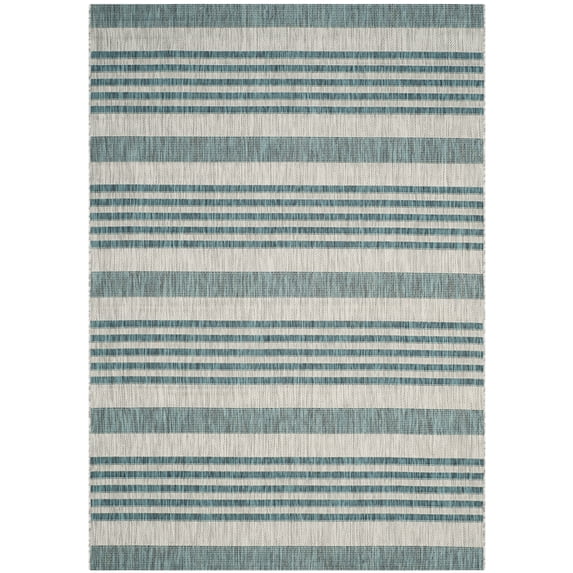 SAFAVIEH Courtyard Patrice Striped Indoor/Outdoor Area Rug, 4' x 5'7", Grey/Blue
