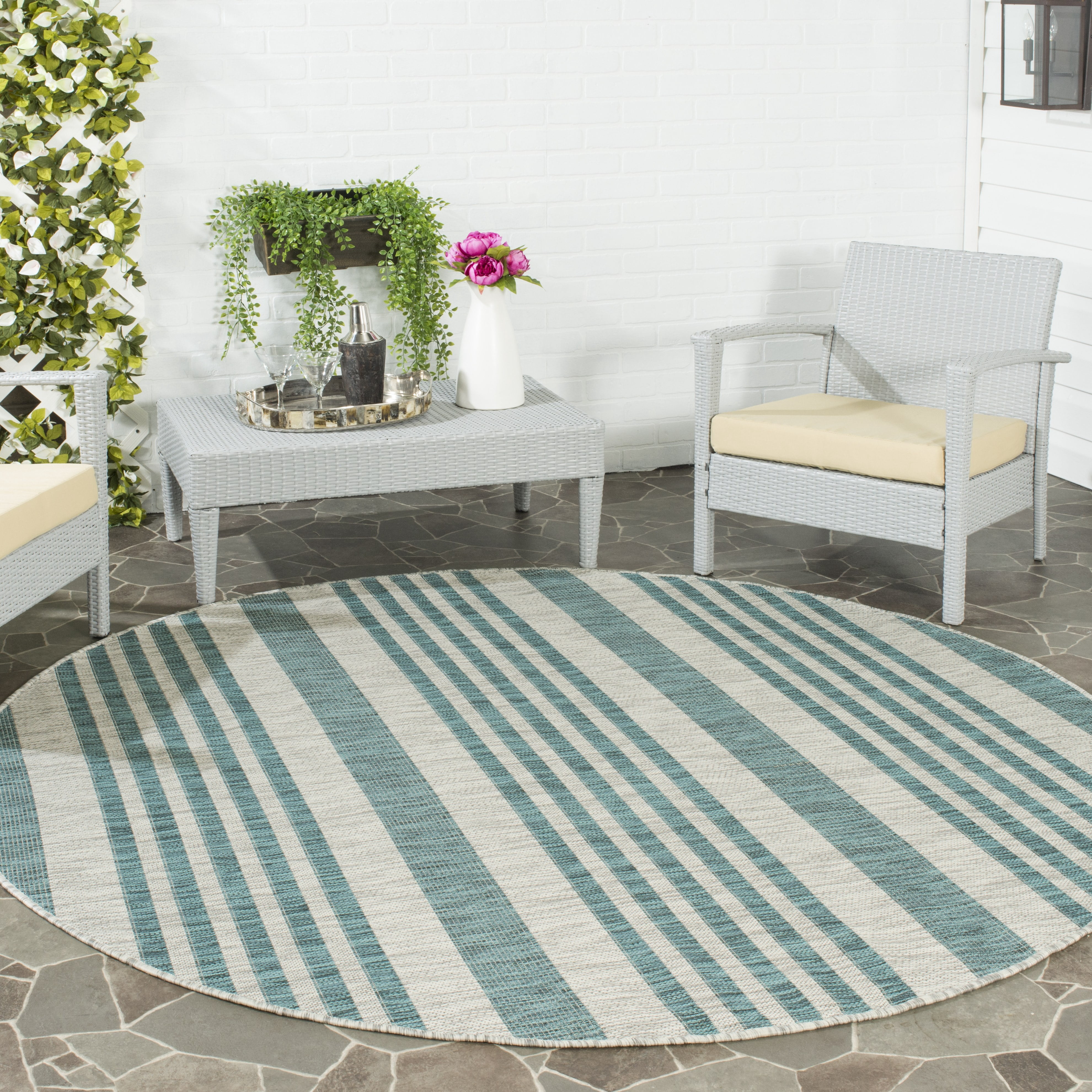 Safavieh Courtyard Patrice Striped Indoor/Outdoor Area Rug, Gray/Blue, 6'7" x 6'7" Round