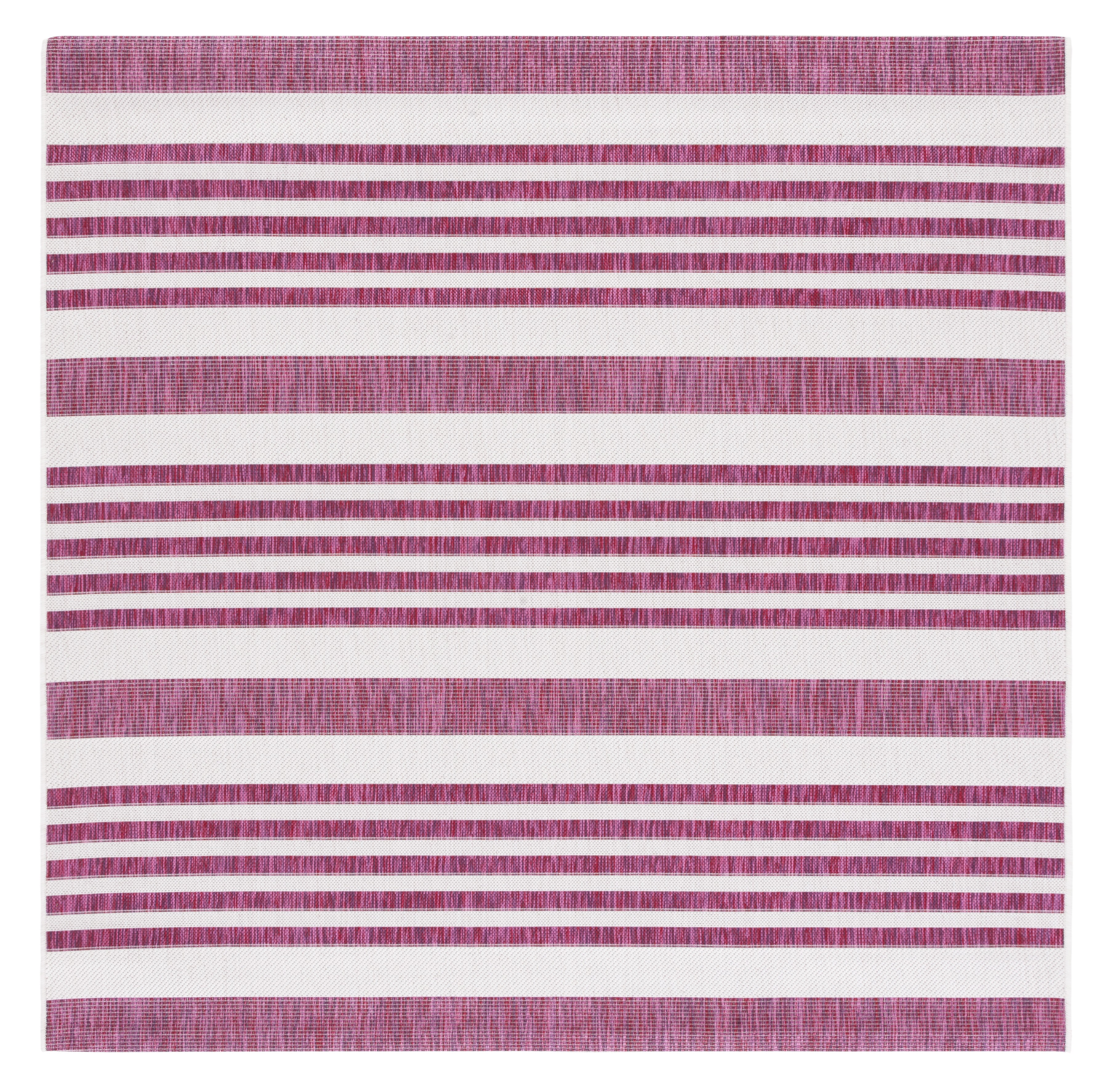 Ivory and Red Striped Square Synthetic Indoor/Outdoor Rug