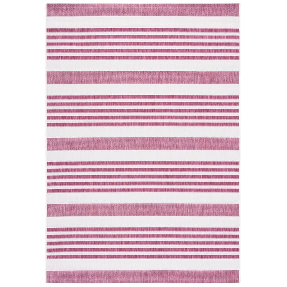 SAFAVIEH Courtyard Patrice Striped Indoor/Outdoor Area Rug, Ivory/Red, 6'7" x 9'6"