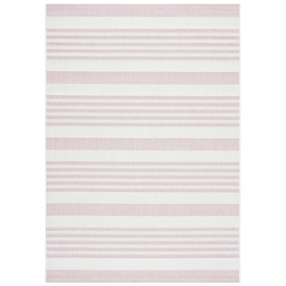SAFAVIEH Courtyard Patrice Striped Indoor/Outdoor Area Rug, Ivory/Soft Pink, 5'3" x 7'7"