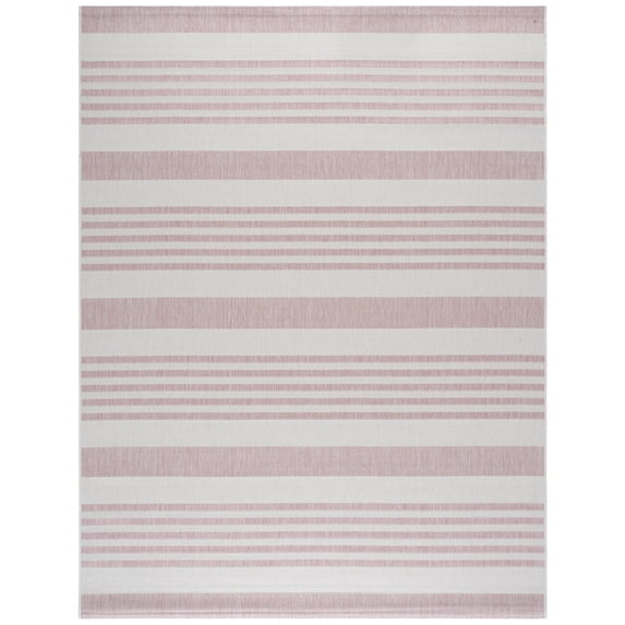 SAFAVIEH Courtyard Patrice Striped Indoor/Outdoor Area Rug, Ivory/Soft Pink, 9' x 12'