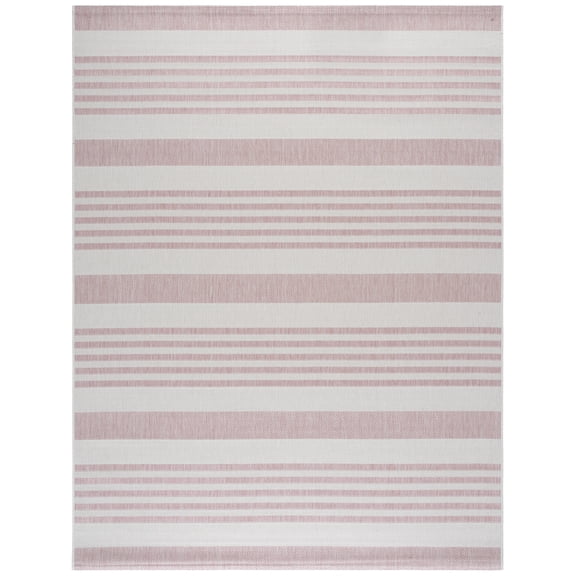 SAFAVIEH Courtyard Patrice Striped Indoor/Outdoor Area Rug, Ivory/Soft Pink, 9' x 12'