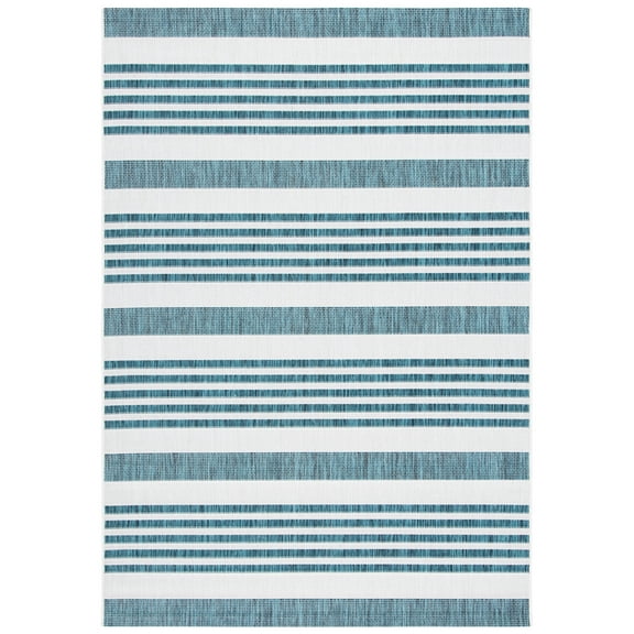 SAFAVIEH Courtyard Patrice Striped Indoor/Outdoor Area Rug, Ivory/Teal, 5'3" x 7'7"