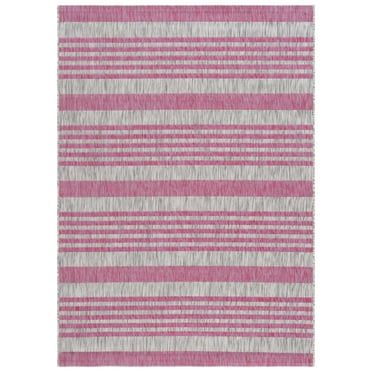 SAFAVIEH Courtyard Patrice Striped Indoor/Outdoor Area Rug, Light Grey/Fuchsia, 5'3" x 7'7"