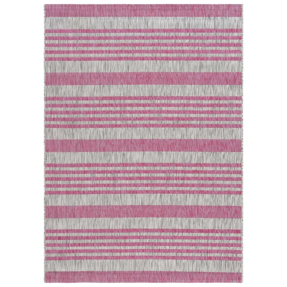 SAFAVIEH Courtyard Patrice Striped Indoor/Outdoor Area Rug, Light Grey/Fuchsia, 5'3" x 7'7"