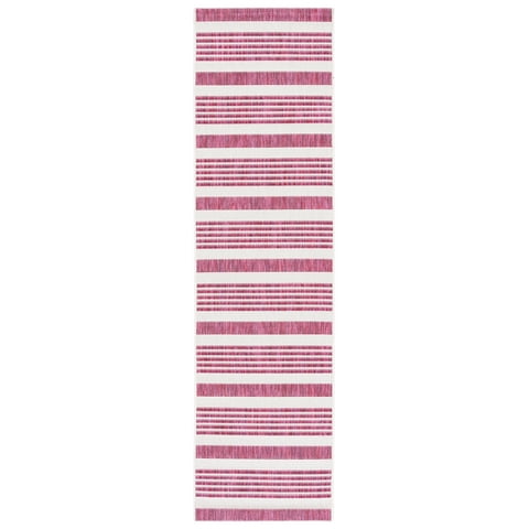 SAFAVIEH Courtyard Patrice Striped Indoor/Outdoor Runner Rug, Ivory/Red, 2'3" x 8'