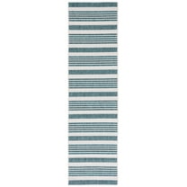 SAFAVIEH Courtyard Patrice Striped Indoor/Outdoor Runner Rug, Ivory/Teal, 2'3" x 8'