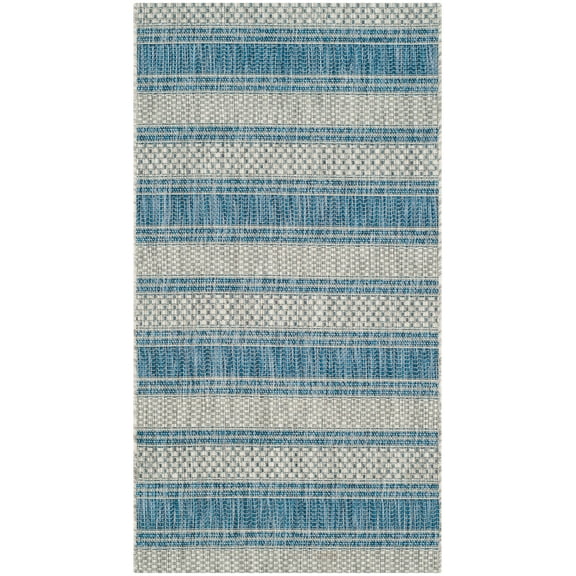 SAFAVIEH Courtyard Paul Striped Indoor/Outdoor Area Rug, 2'7" x 5', Grey/Navy