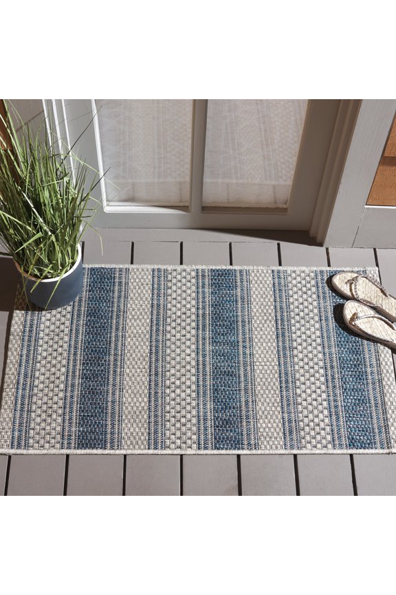 Courtyard Paul Striped Indoor/Outdoor Area Rug, 2' x 3'7", Grey/Navy