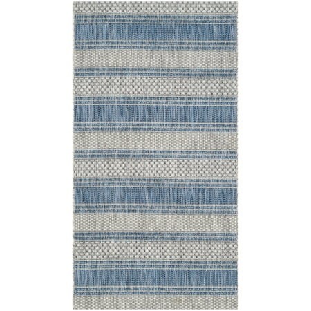 SAFAVIEH Courtyard Paul Striped Indoor/Outdoor Area Rug, 2' x 3'7", Grey/Navy