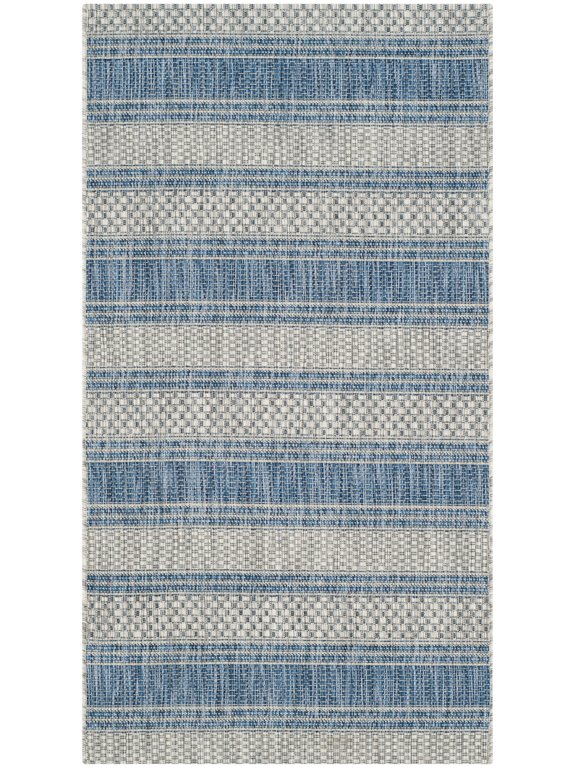 Courtyard Paul Striped Indoor/Outdoor Area Rug, 2' x 3'7", Grey/Navy