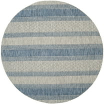 SAFAVIEH Courtyard Paul Striped Indoor/Outdoor Area Rug, Grey/Navy, 4' x 4' Round