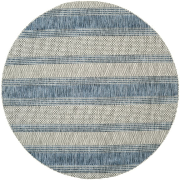 SAFAVIEH Courtyard Paul Striped Indoor/Outdoor Area Rug, Grey/Navy, 4' x 4' Round