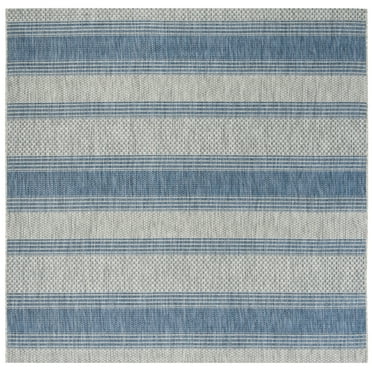 SAFAVIEH Courtyard Paul Striped Indoor/Outdoor Area Rug, Grey/Navy, 4' x 4' Square