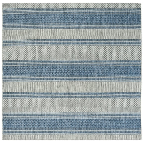 SAFAVIEH Courtyard Paul Striped Indoor/Outdoor Area Rug, Grey/Navy, 4' x 4' Square