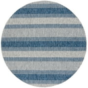 SAFAVIEH Courtyard Paul Striped Indoor/Outdoor Area Rug, Grey/Navy, 5'3" x 5'3" Round