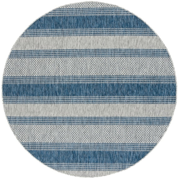 SAFAVIEH Courtyard Paul Striped Indoor/Outdoor Area Rug, Grey/Navy, 5'3" x 5'3" Round