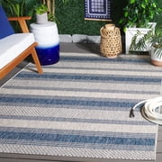 SAFAVIEH Courtyard Paul Striped Indoor/Outdoor Area Rug, Grey/Navy, 5'3" x 7'7"