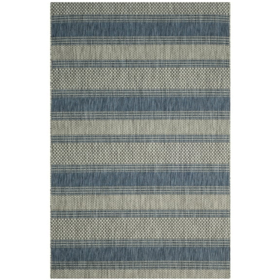 SAFAVIEH Courtyard Paul Striped Indoor/Outdoor Area Rug, Grey/Navy, 5'3" x 7'7"