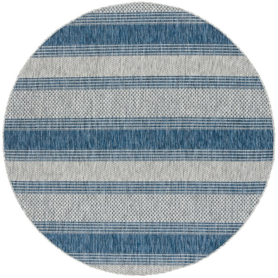 SAFAVIEH Courtyard Paul Striped Indoor/Outdoor Area Rug, Grey/Navy, 6'7" x 6'7" Round