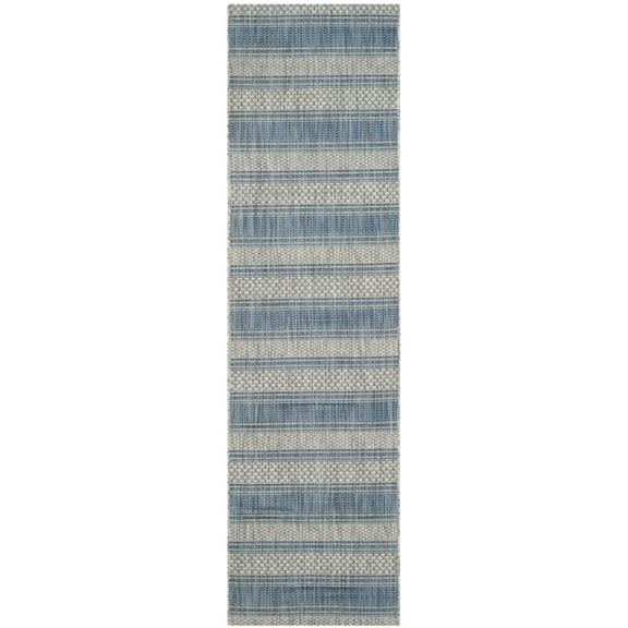 SAFAVIEH Courtyard Paul Striped Indoor/Outdoor Runner, 2'3" x 12', Grey/Navy