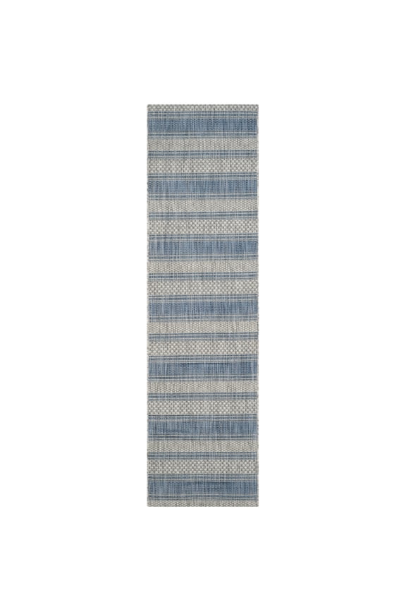 Courtyard Paul Striped Indoor/Outdoor Runner, 2'3" x 12', Grey/Navy