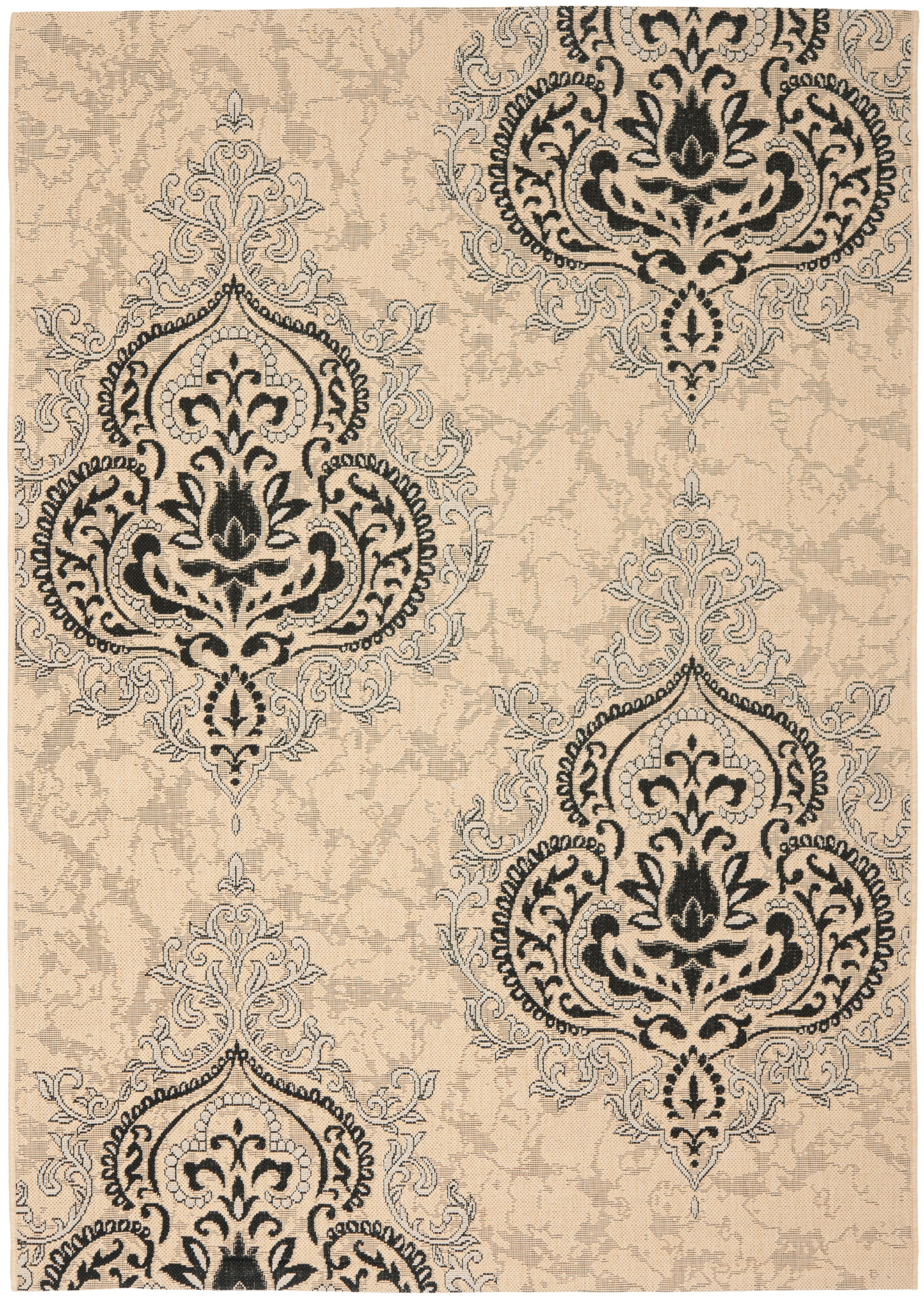 Cream and Black Medallion Synthetic Outdoor Area Rug