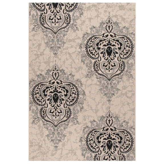 Safavieh Courtyard Penelope Damask Indoor/Outdoor Area Rug, Creme/Black, 5'3" x 7'7"