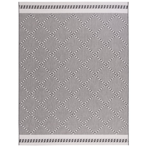 SAFAVIEH Courtyard Percival Geometric Indoor/Outdoor Area Rug, Black/Ivory, 9' x 12'