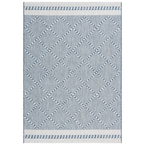 SAFAVIEH Courtyard Percival Geometric Indoor/Outdoor Area Rug, Navy/Ivory, 5'3" x 7'7"