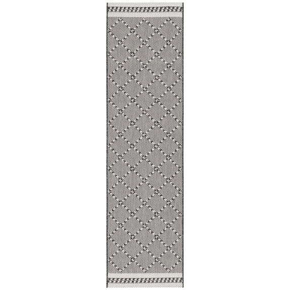 SAFAVIEH Courtyard Percival Geometric Indoor/Outdoor Runner Rug, Black/Ivory, 2'3" x 8'
