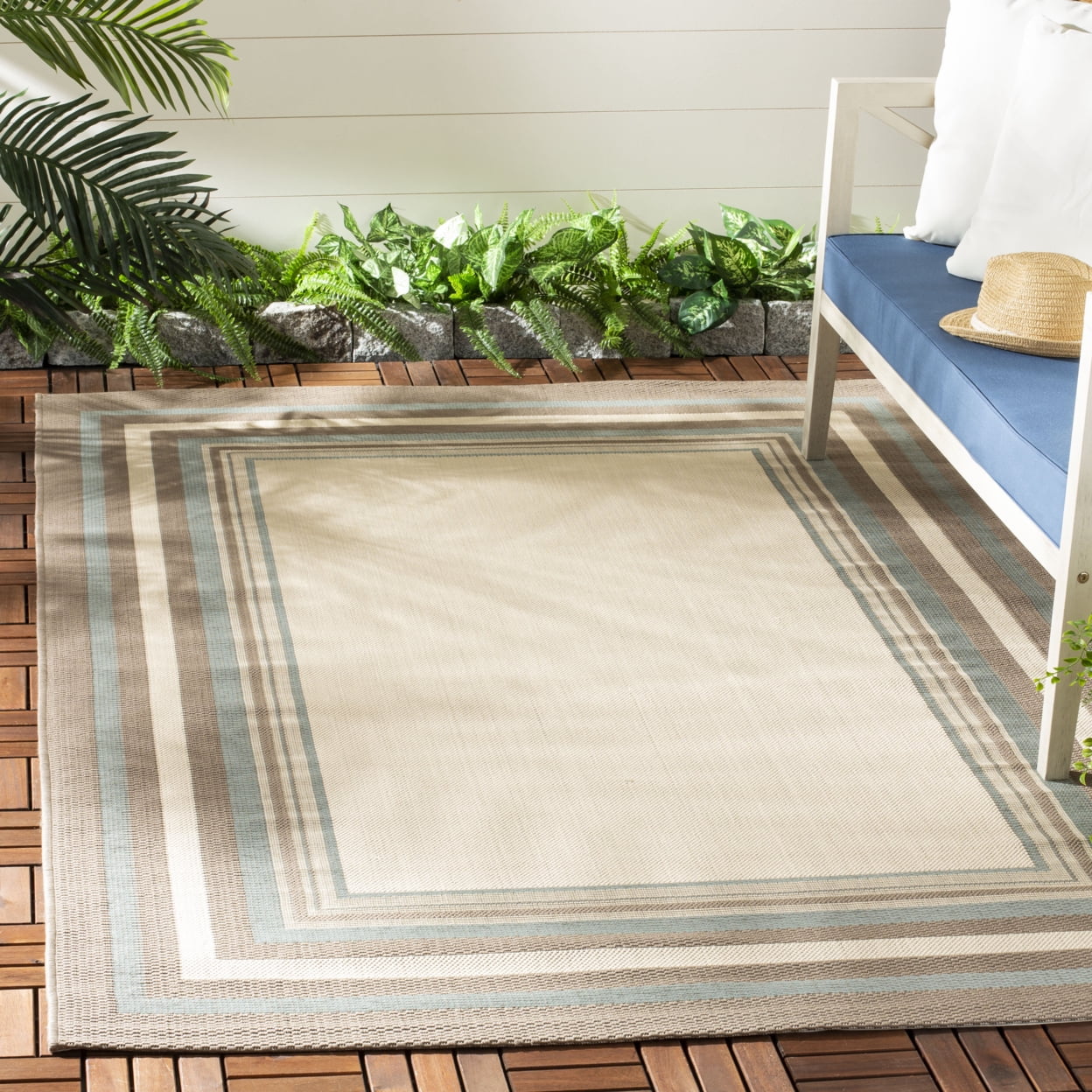 Boardered Tile Rug SAFAVIEH Courtyard Phoebe Bordered Indoor/Outdoor Area Rug, Beige/Blue ...