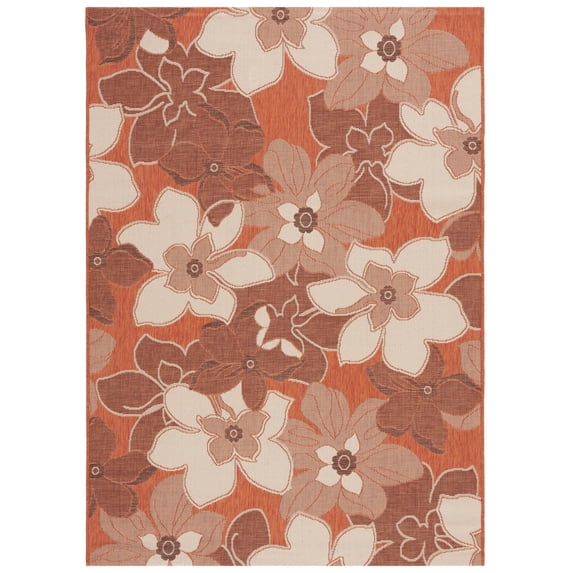 SAFAVIEH Courtyard Qendro Floral Indoor/Outdoor Area Rug, Terra Natural/Brown, 5'3" x 7'7"