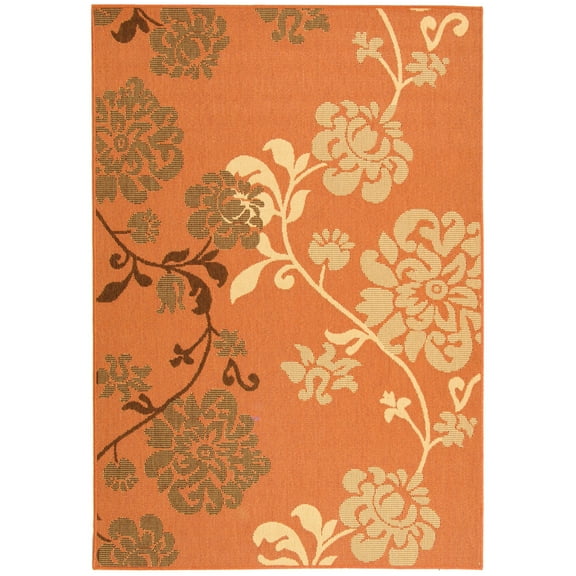 SAFAVIEH Courtyard Qendro Floral Indoor/Outdoor Area Rug, Terra Natural/Brown, 5'3" x 7'7"