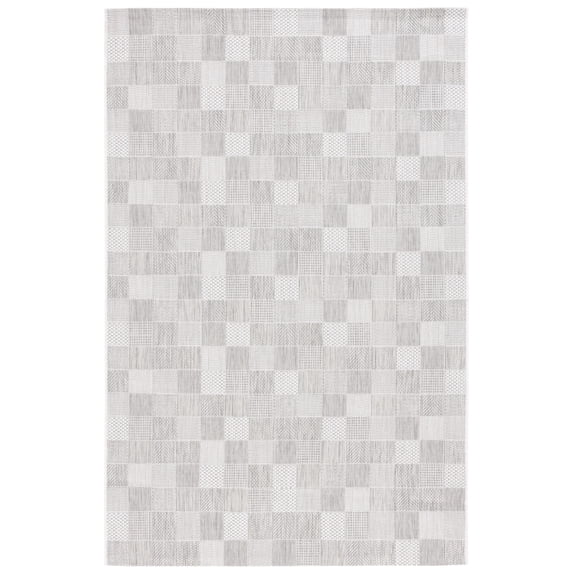 SAFAVIEH Courtyard Raeyln Checkered Indoor/Outdoor Area Rug, Grey/Dark Grey, 4’ x 5’7”