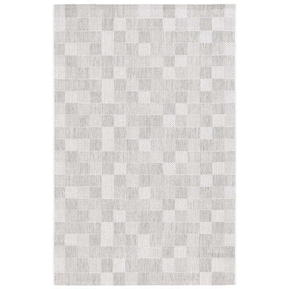 SAFAVIEH Courtyard Raeyln Checkered Indoor/Outdoor Area Rug, Grey/Dark Grey, 4’ x 5’7”