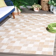 SAFAVIEH Courtyard Raeyln Checkered Indoor/Outdoor Area Rug, Natural/Beige, 5'3" x 7'6"