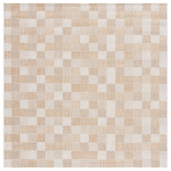 SAFAVIEH Courtyard Raeyln Checkered Indoor/Outdoor Area Rug, Natural/Beige, 6'7" x 6'7" Square