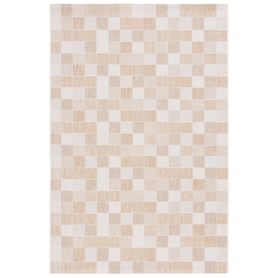 SAFAVIEH Courtyard Raeyln Checkered Indoor/Outdoor Area Rug, Natural/Beige, 8' x 10'