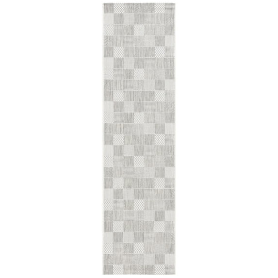 SAFAVIEH Courtyard Raeyln Checkered Indoor/Outdoor Runner Rug, Grey/Dark Grey, 2'2" x 8'