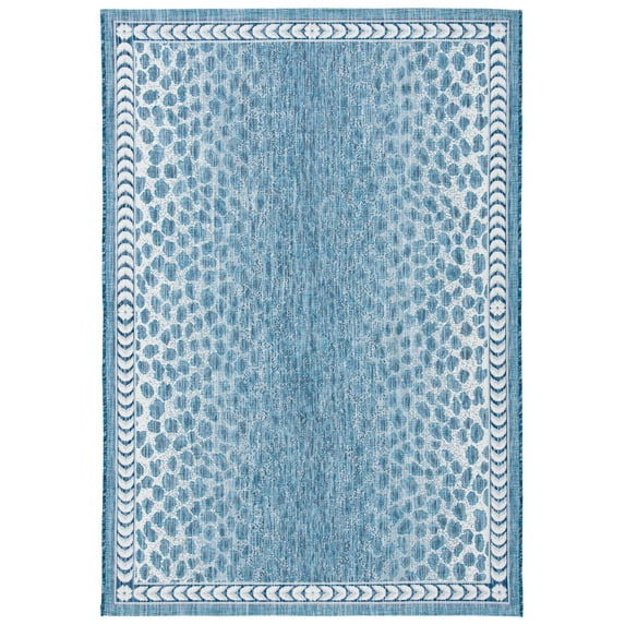 SAFAVIEH Courtyard Regent Animal Indoor/Outdoor Area Rug, Blue/Ivory, 5'3" x 7'7"